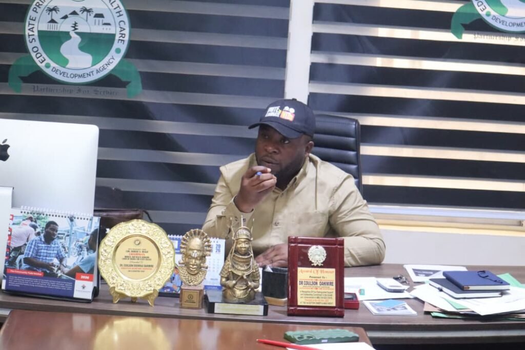 NOA EDO STATE PAYS ADVOCACY VISIT TO EDSPHCDA, SEEKS INTEGRATION OF OPTOMETRISTS INTO PRIMARY HEALTH CARE FACILITIES dr coulson during optometrist visit